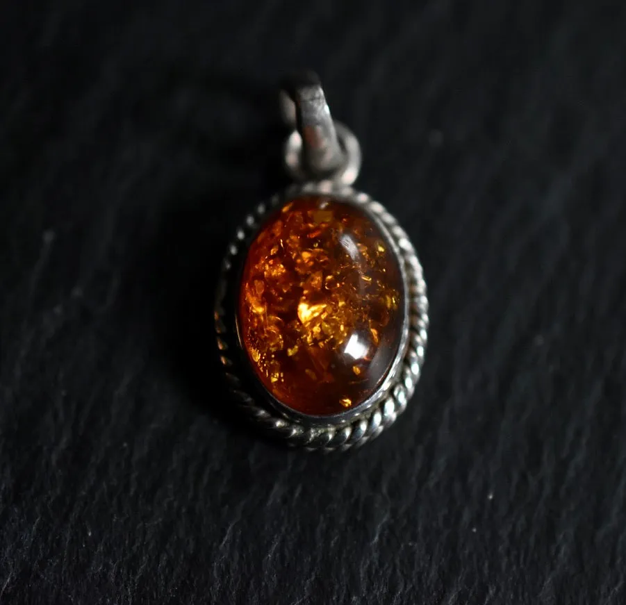 Intricate Vintage Baltic Amber Silver Sterling 925 Pendant