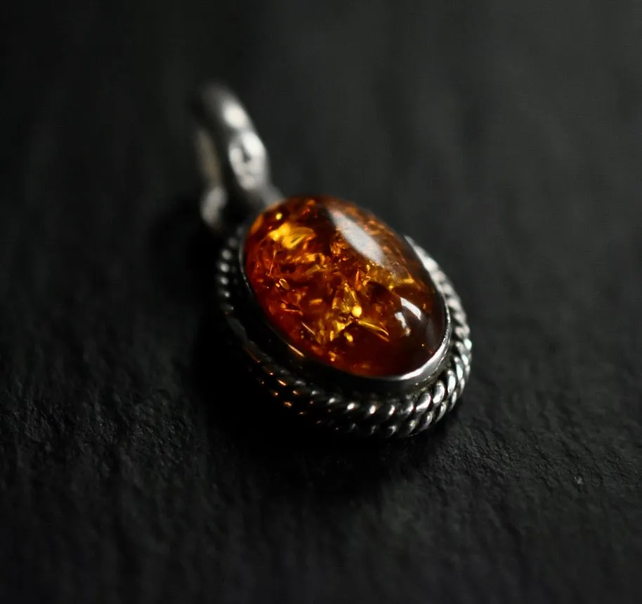 Intricate Vintage Baltic Amber Silver Sterling 925 Pendant