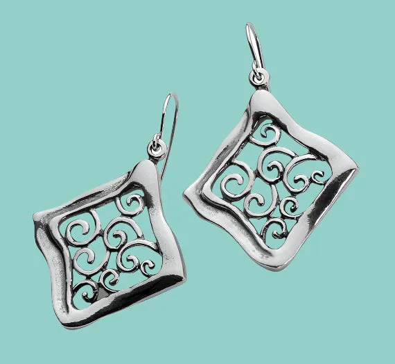 Israeli silver earrings 925 Sterling Silver Earrings Wavy with Decorations