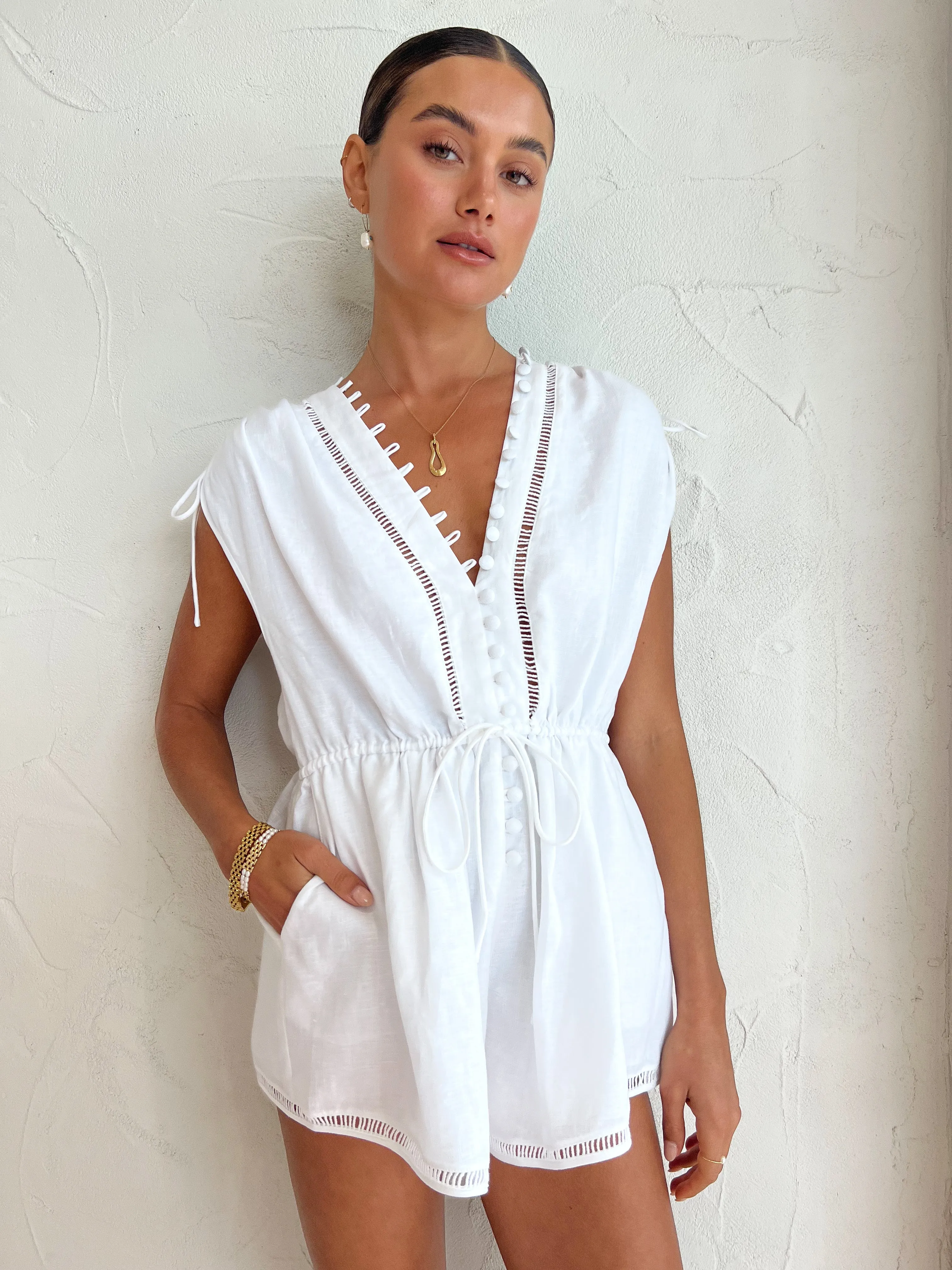 Joslin Mary Lin Linen Ramie Playsuit in Optical White