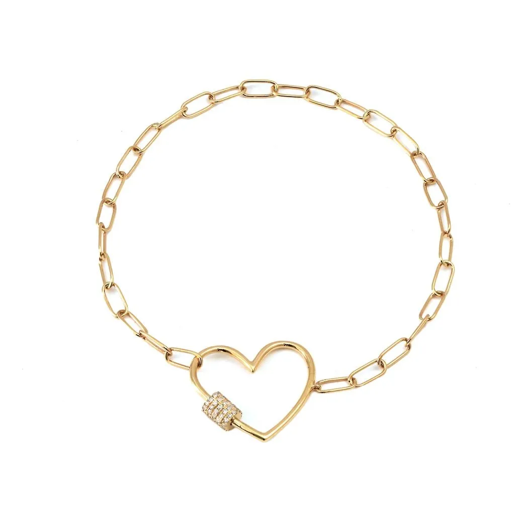 LAU INTERNATIONAL 14K YELLOW GOLD OPEN HEART PAPER CLIP BRACELET