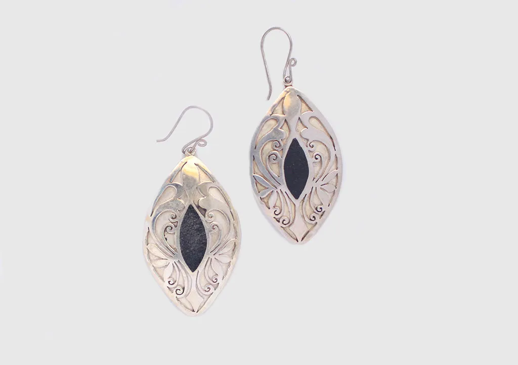 Leaf Design Handmade White Metal Dangle Earrings