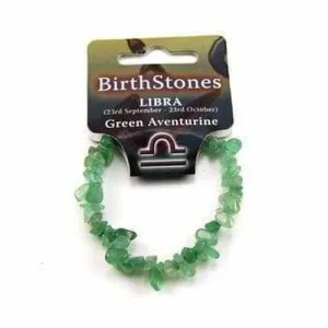 Libra Birthstone Adult Elasticated Chip Bracelet Gift Green Aventurine