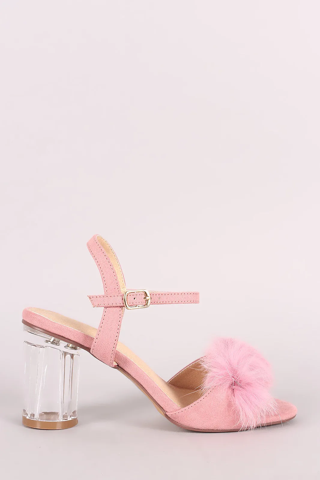 Liliana Fluffy Fur Lucite Chunky Perspex Heel