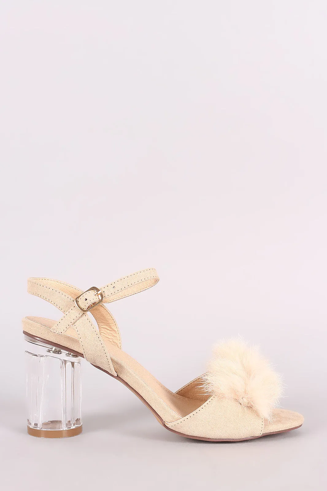 Liliana Fluffy Fur Lucite Chunky Perspex Heel