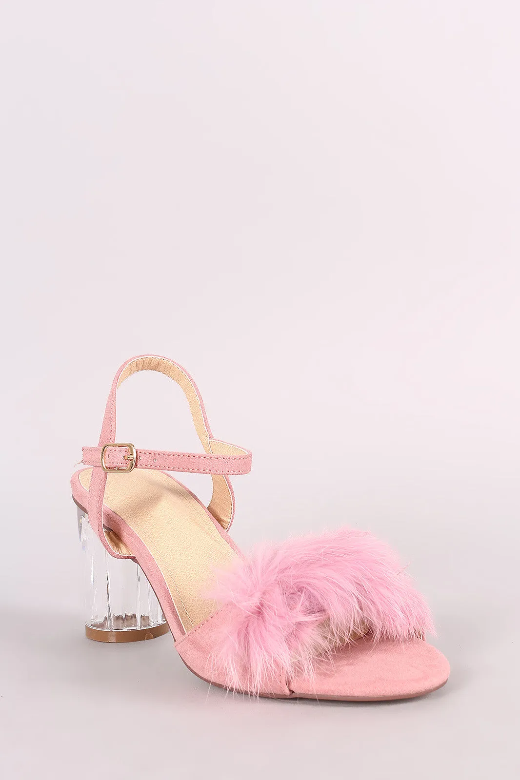 Liliana Fluffy Fur Lucite Chunky Perspex Heel