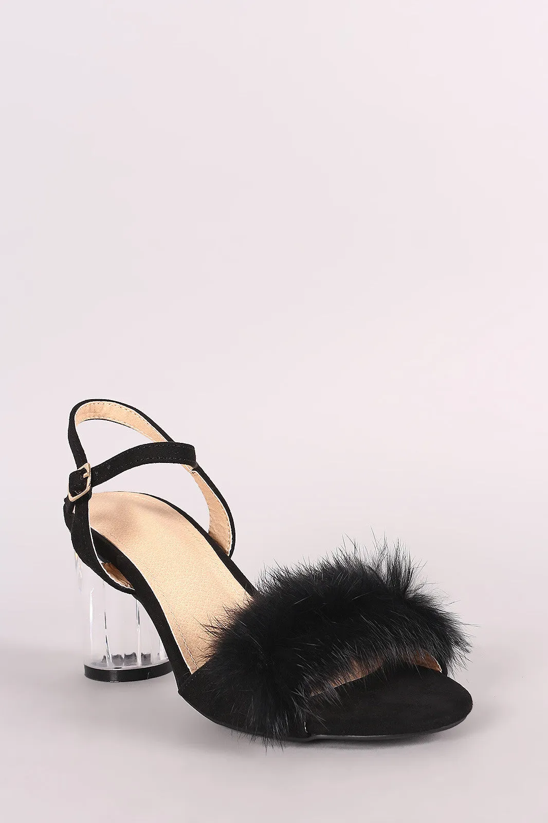 Liliana Fluffy Fur Lucite Chunky Perspex Heel