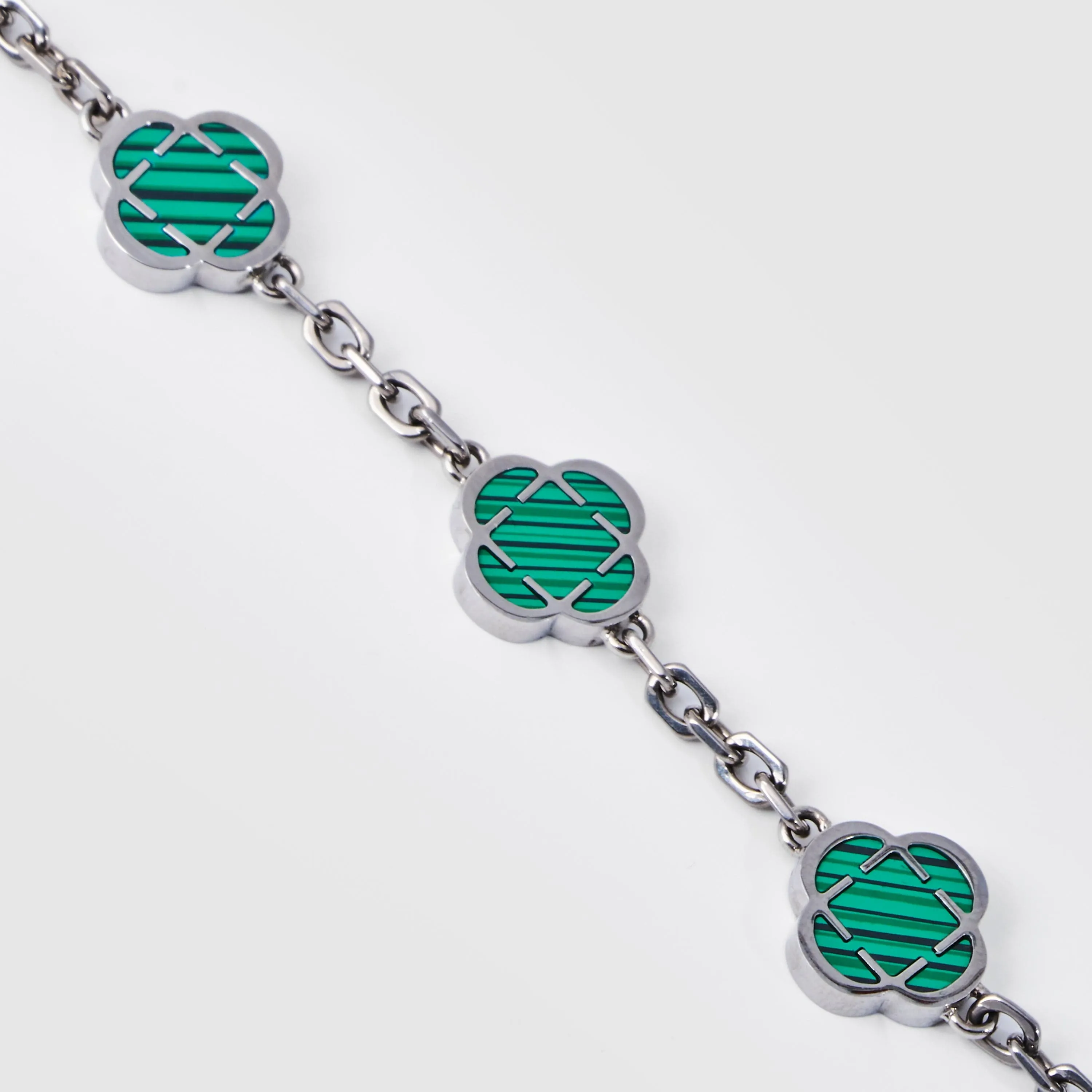 Malachite Clover Stone Bracelet (Silver)