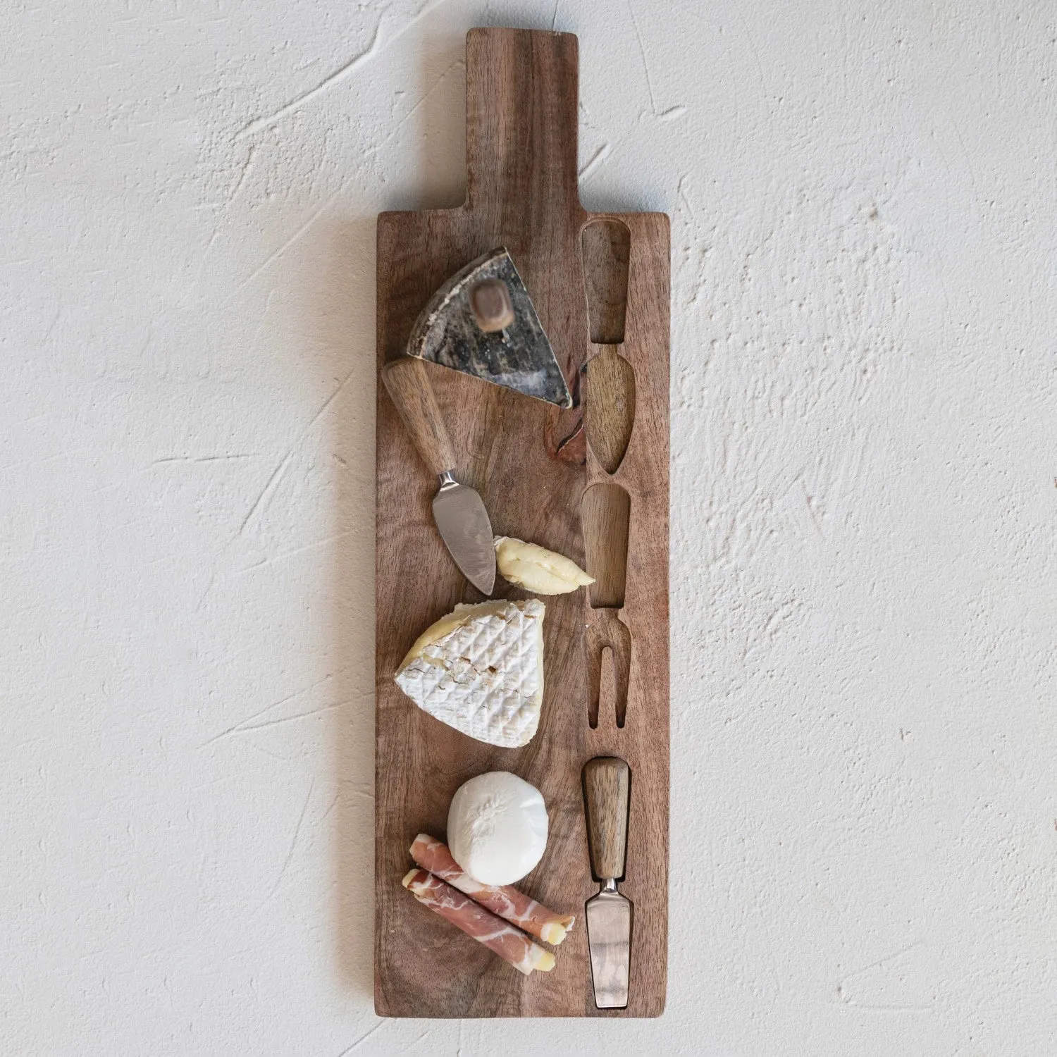 Mango Wood Cheese Cutting Board w/ Utensils