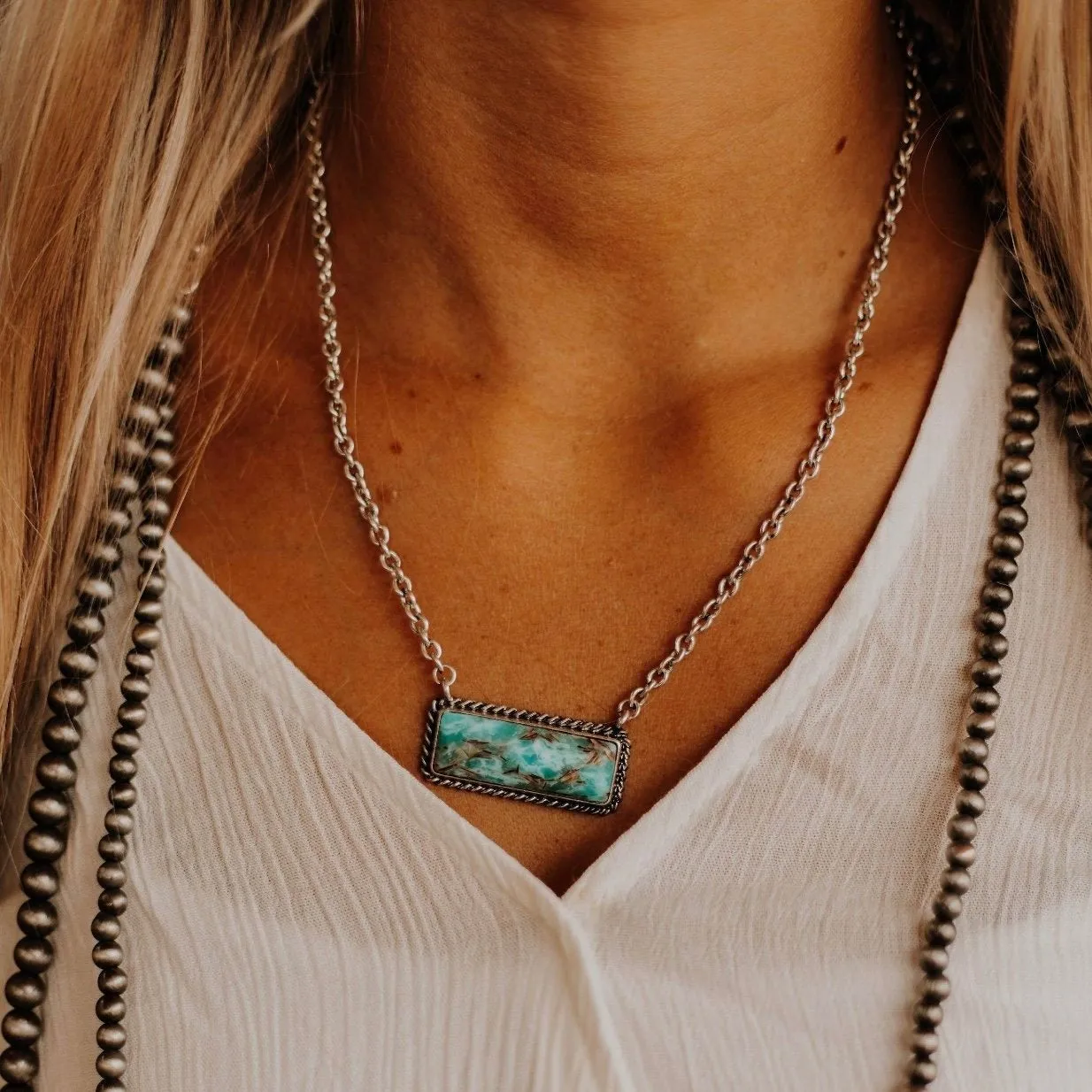 Marbled Turquoise Bar Necklace