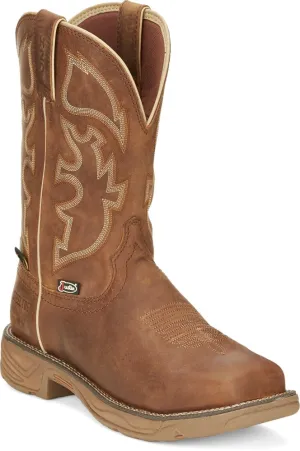 Men's Justin Saddle Tan Steel Square Toe Work Boot