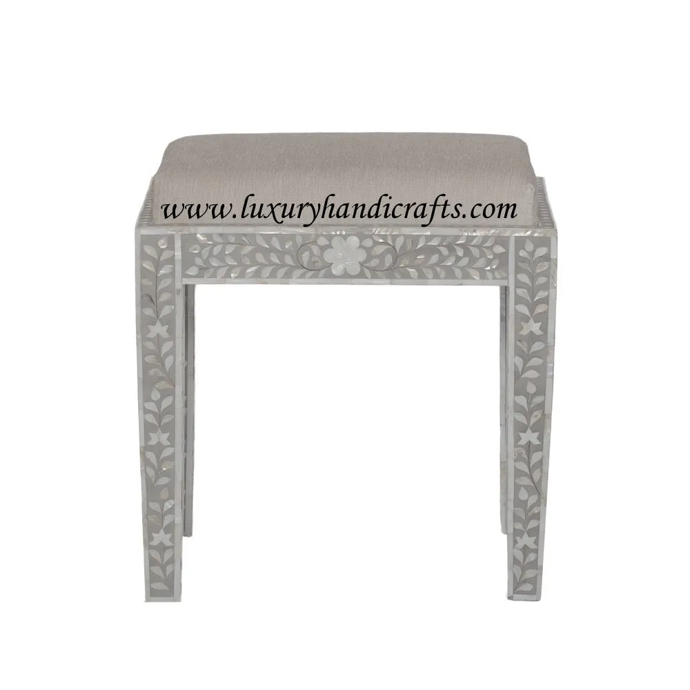 Mother Of Pearl Inlay Floral Stool Grey