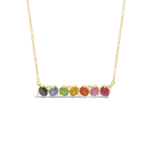 Multi-color Sapphire & Diamond Bar Necklace