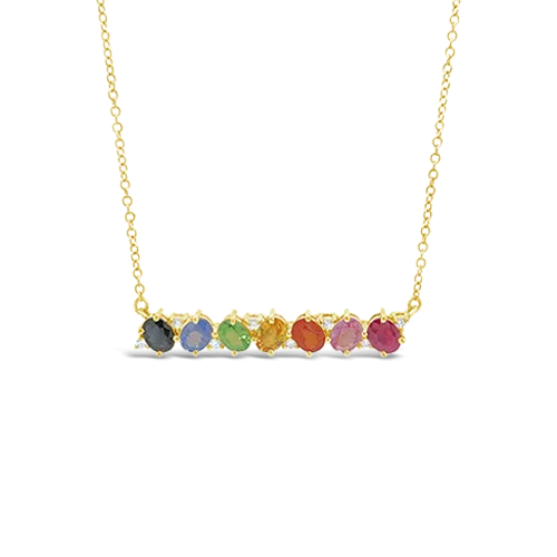 Multi-color Sapphire & Diamond Bar Necklace