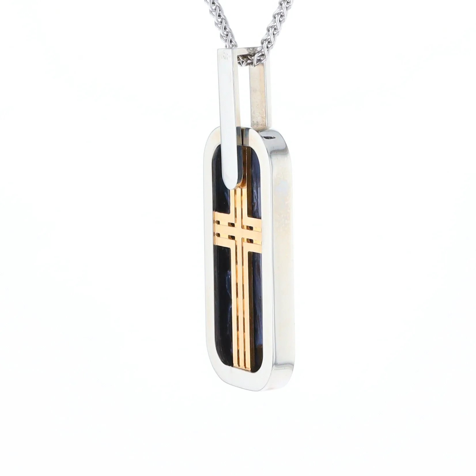 Natural pietersite inlaid dog tag cross pendant