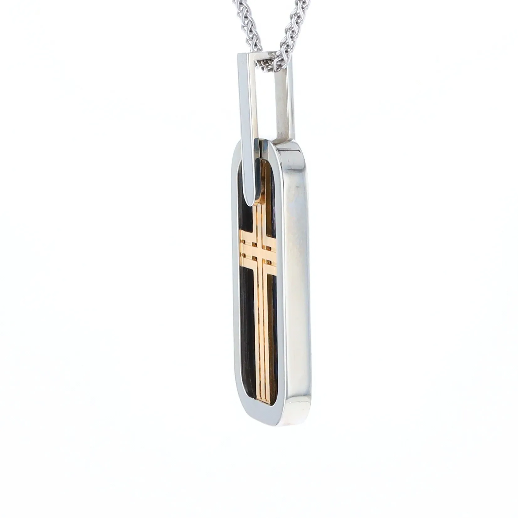 Natural pietersite inlaid dog tag cross pendant