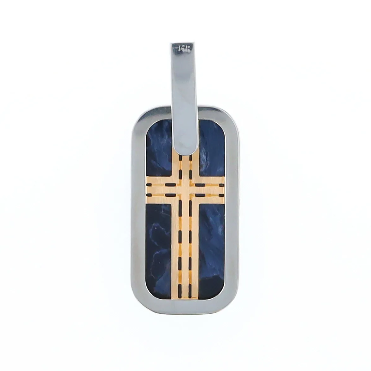 Natural pietersite inlaid dog tag cross pendant