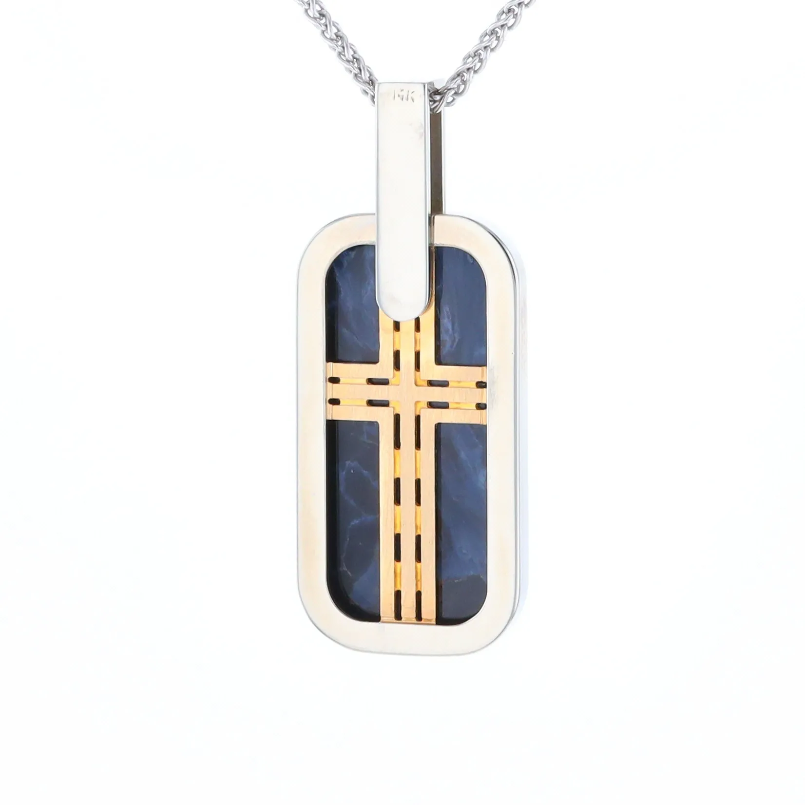 Natural pietersite inlaid dog tag cross pendant