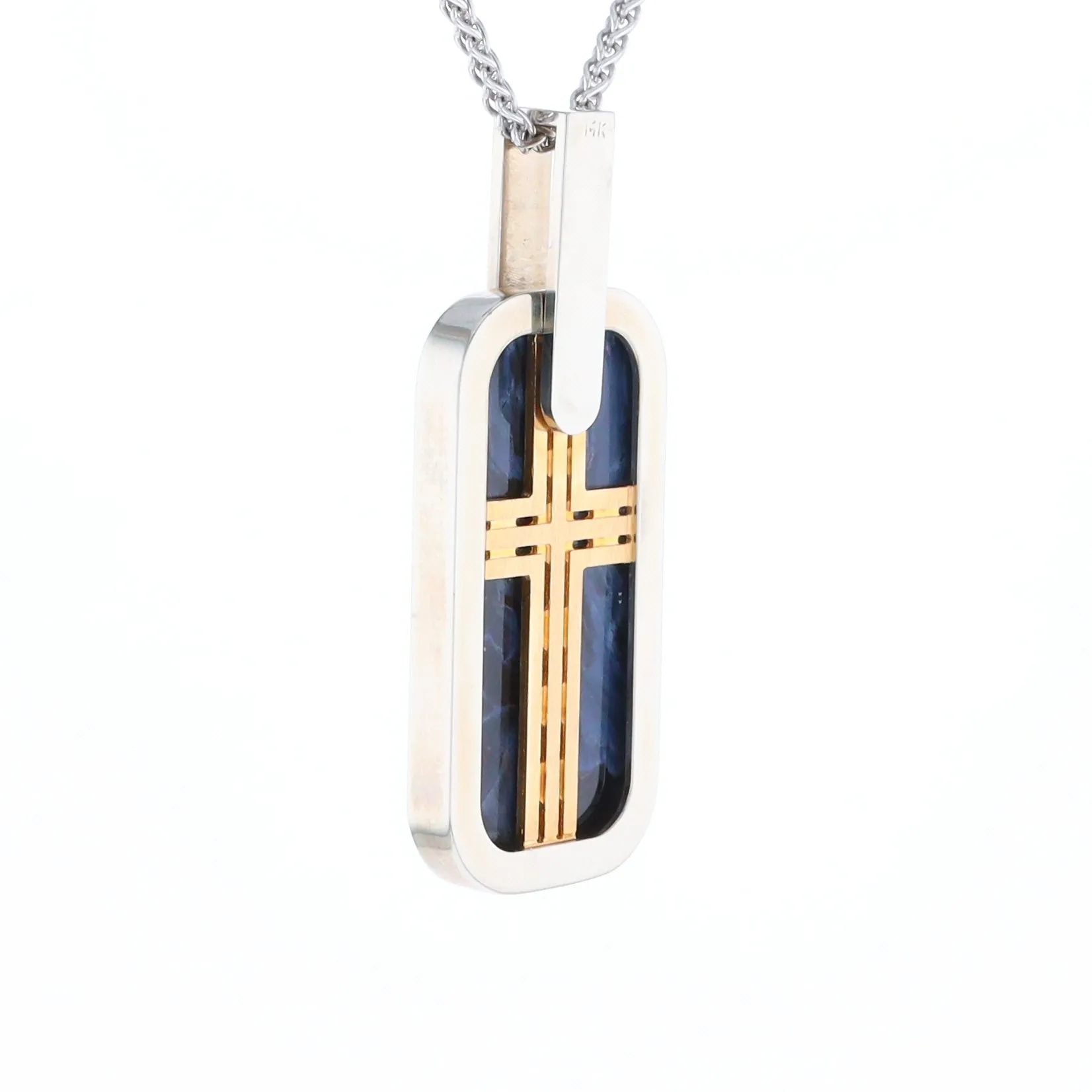 Natural pietersite inlaid dog tag cross pendant