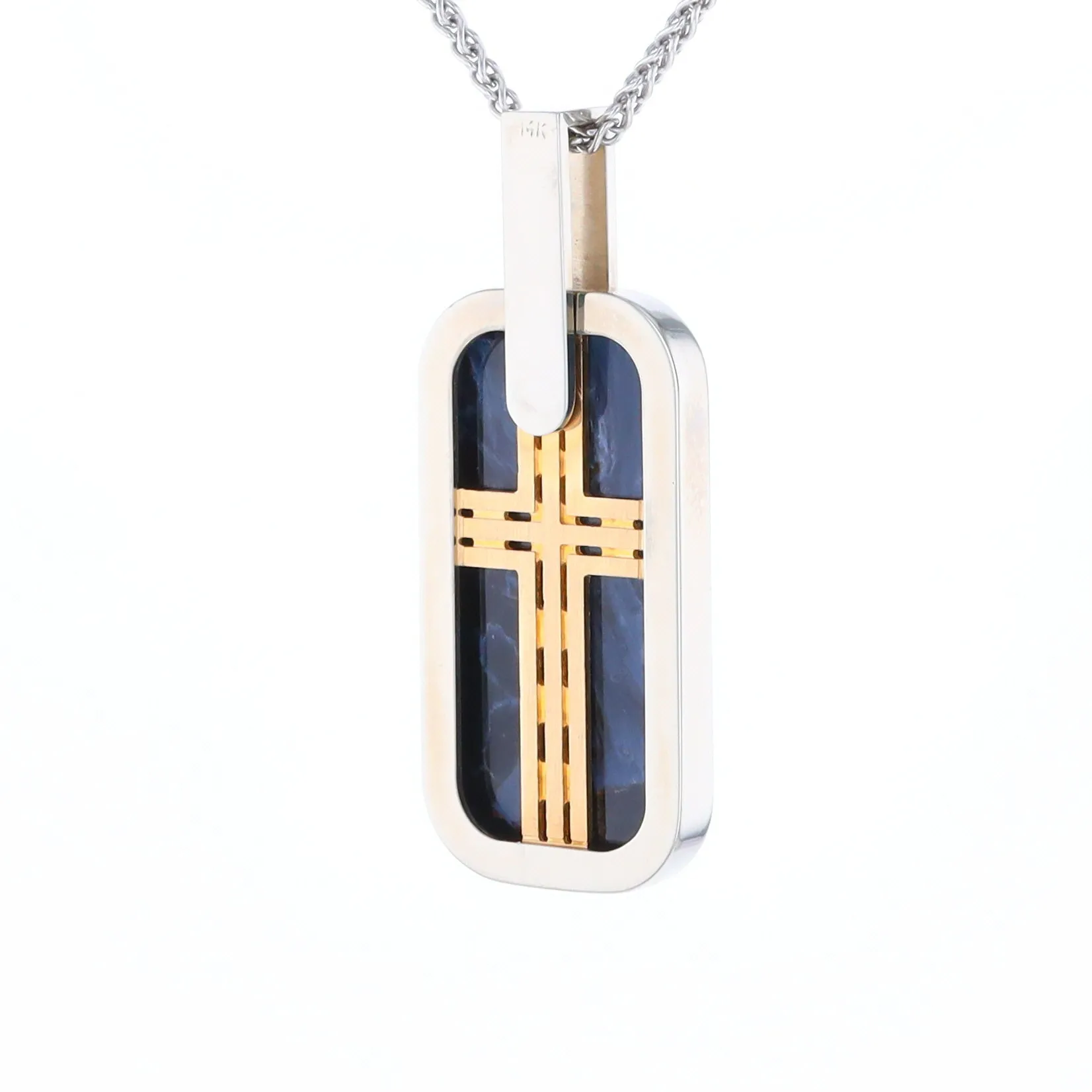 Natural pietersite inlaid dog tag cross pendant