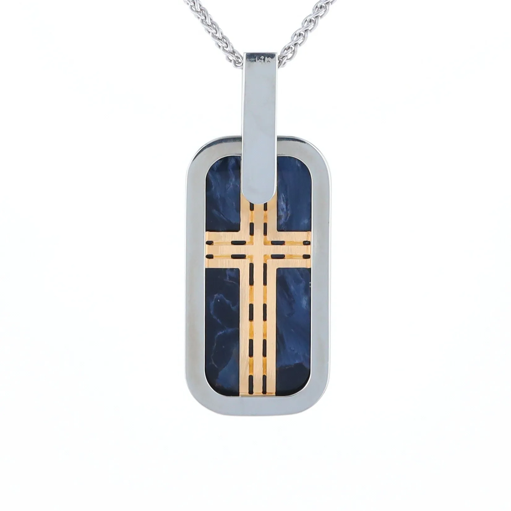 Natural pietersite inlaid dog tag cross pendant