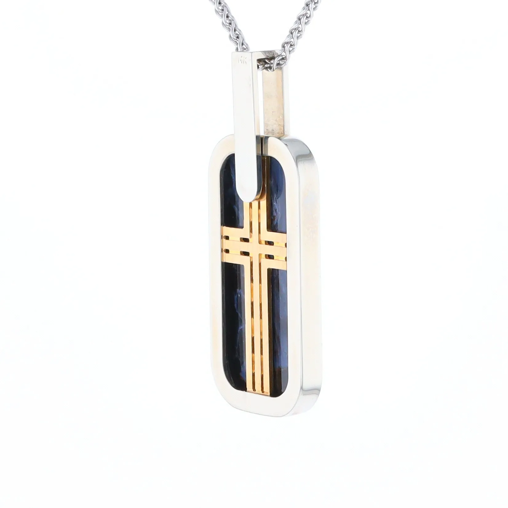 Natural pietersite inlaid dog tag cross pendant