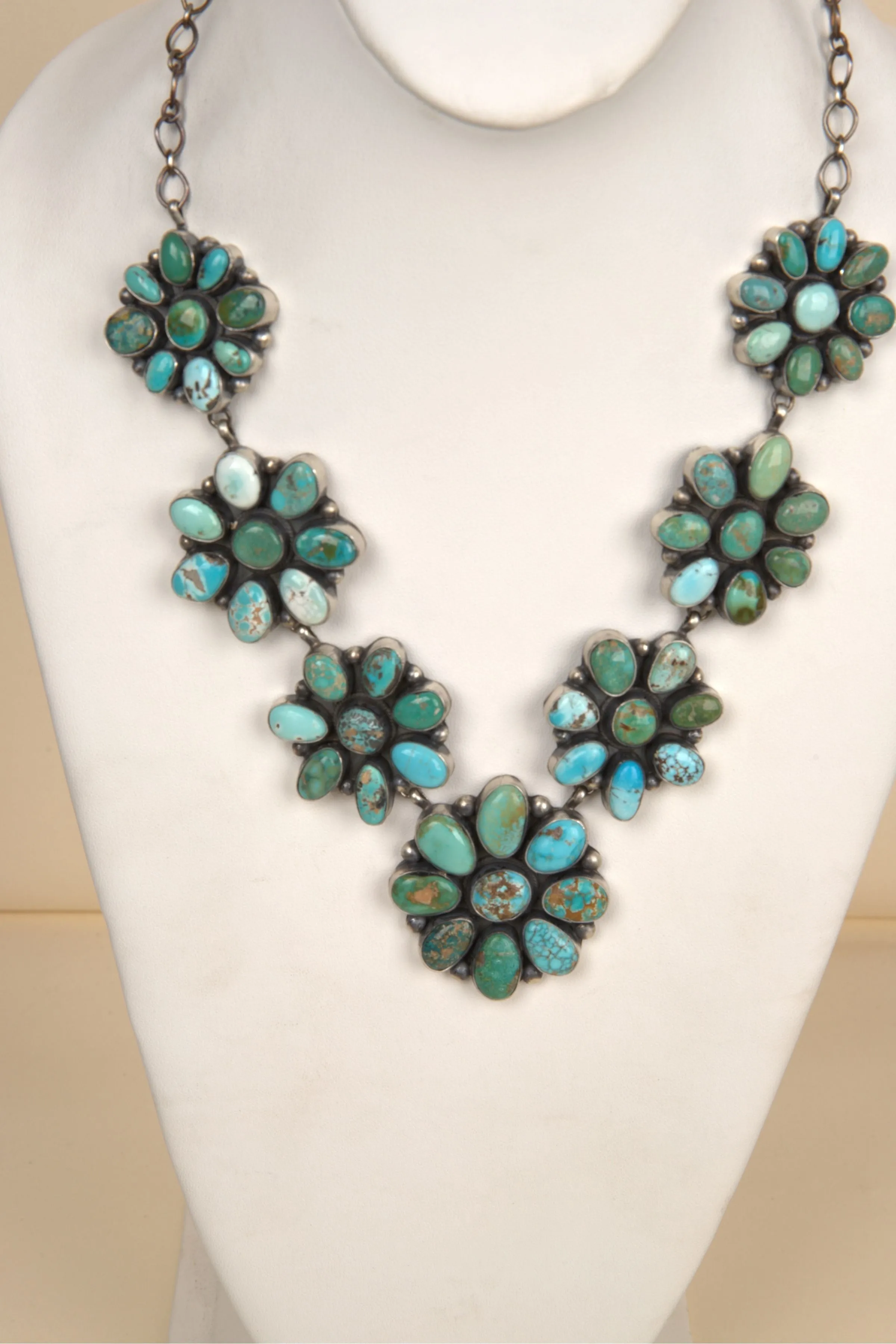 Navajo Handmade Mix of Carico Lake, Kingman & Royston Turquoise Necklace and Earring Set - 12