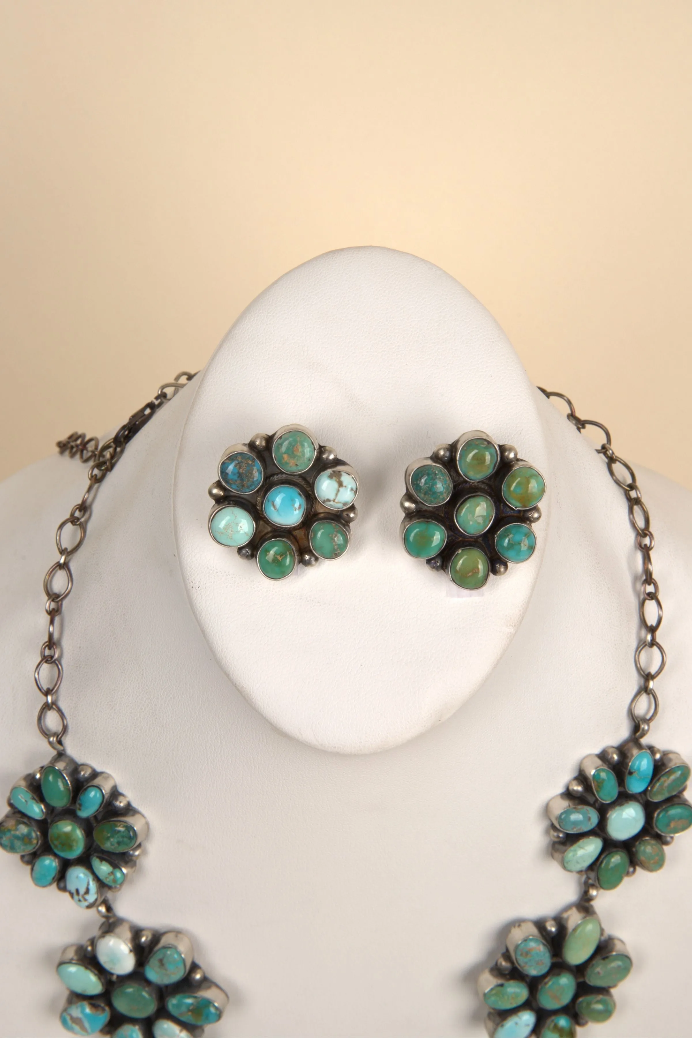 Navajo Handmade Mix of Carico Lake, Kingman & Royston Turquoise Necklace and Earring Set - 12