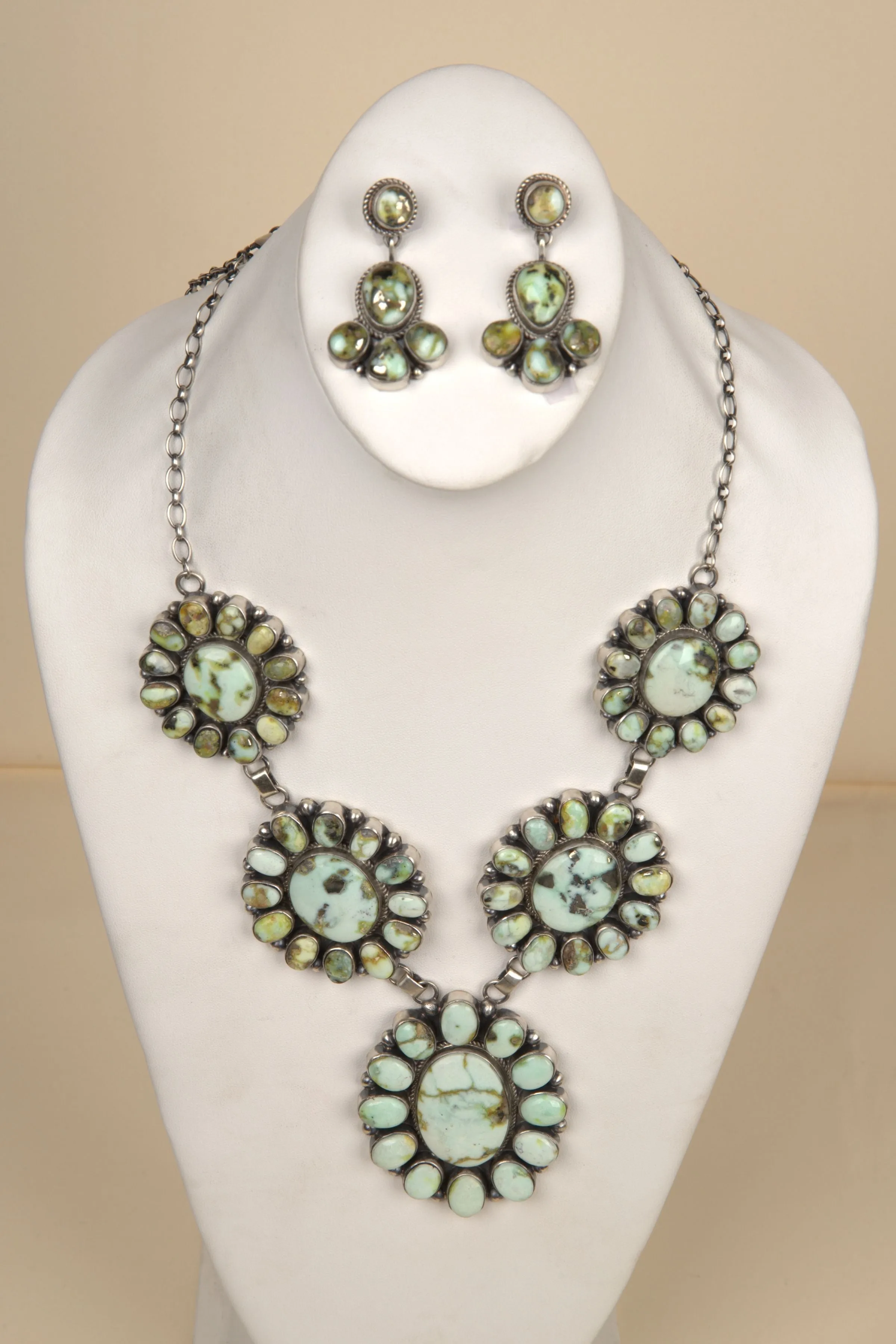 Navajo Handmade Palomino Turquoise Necklace and Earring Set - 13