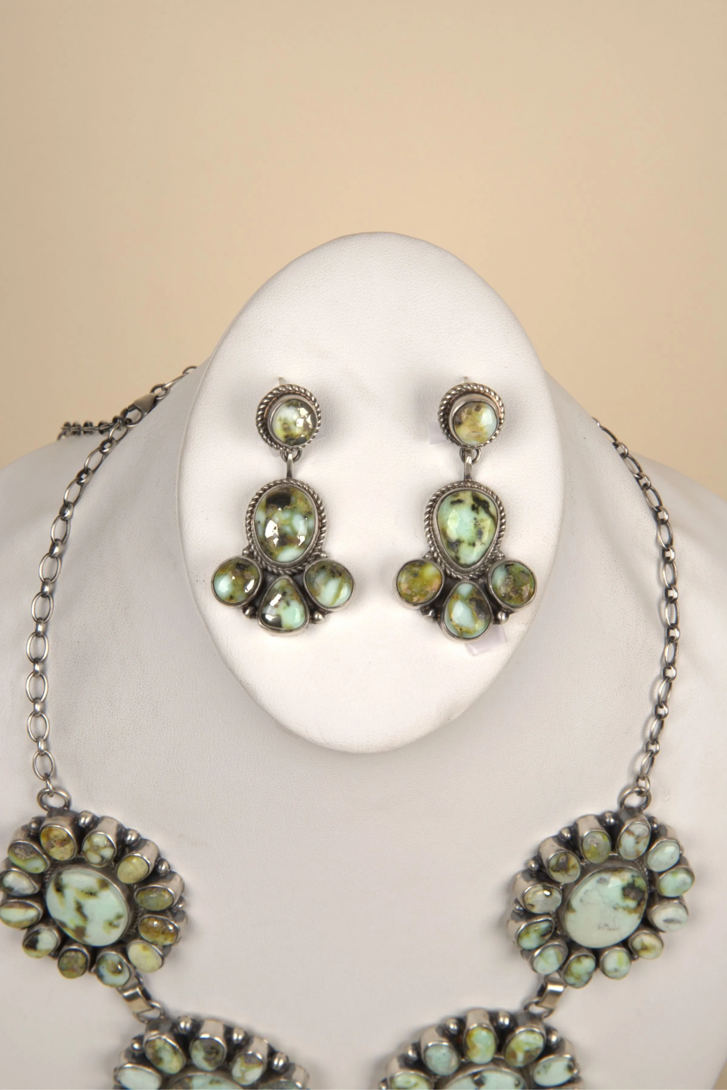 Navajo Handmade Palomino Turquoise Necklace and Earring Set - 13