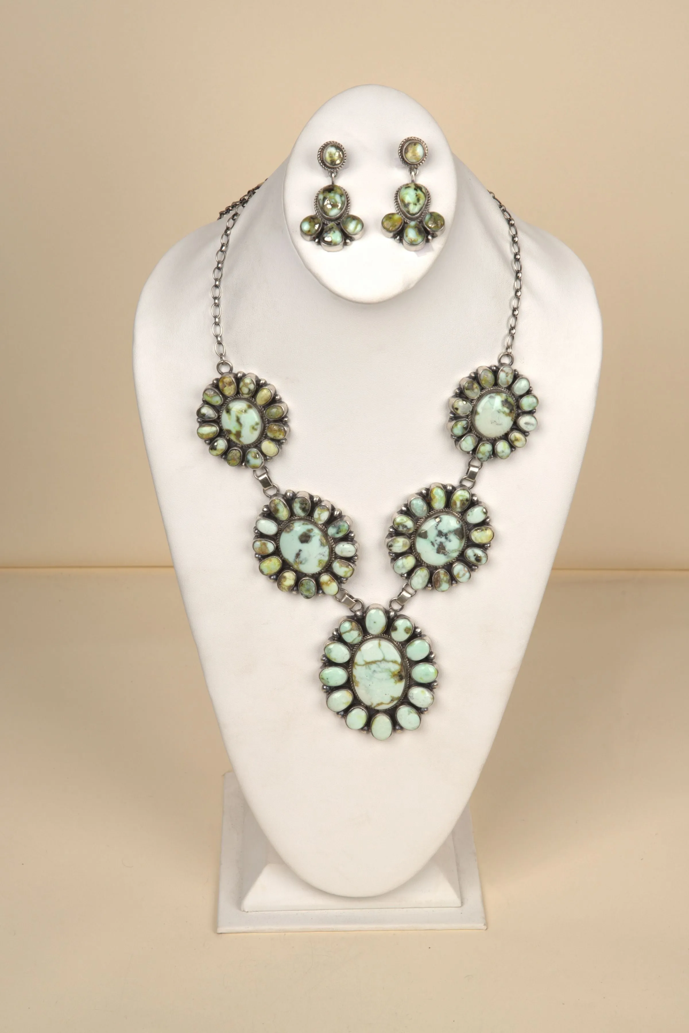 Navajo Handmade Palomino Turquoise Necklace and Earring Set - 13