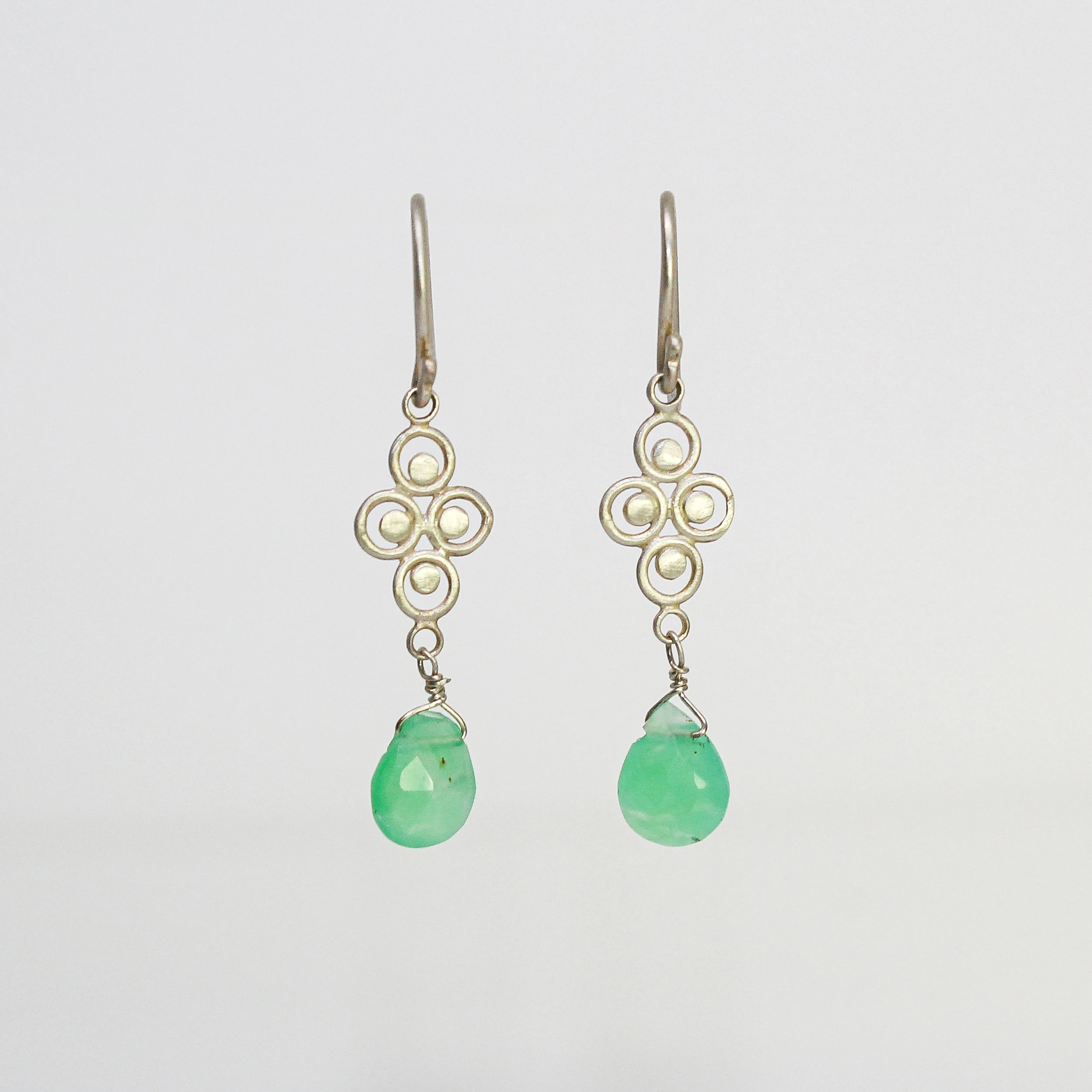 NEW! Sterling Silver Small Filigree Earrings with Chrysoprase by Ananda Khalsa