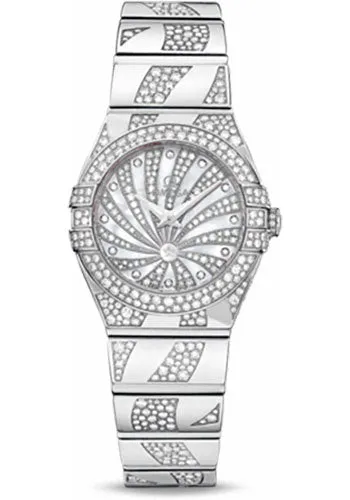 Omega Ladies Constellation Luxury Edition Watch - 24 mm White Gold Case - Snow-Set Diamond Bezel - Mother-Of-Pearl Diamond Dial - 123.55.24.60.55.012