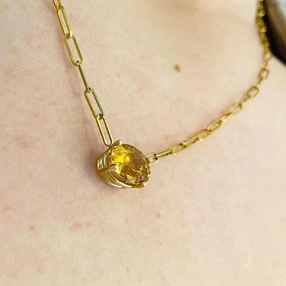 Oval Citrine Paperclip Necklace