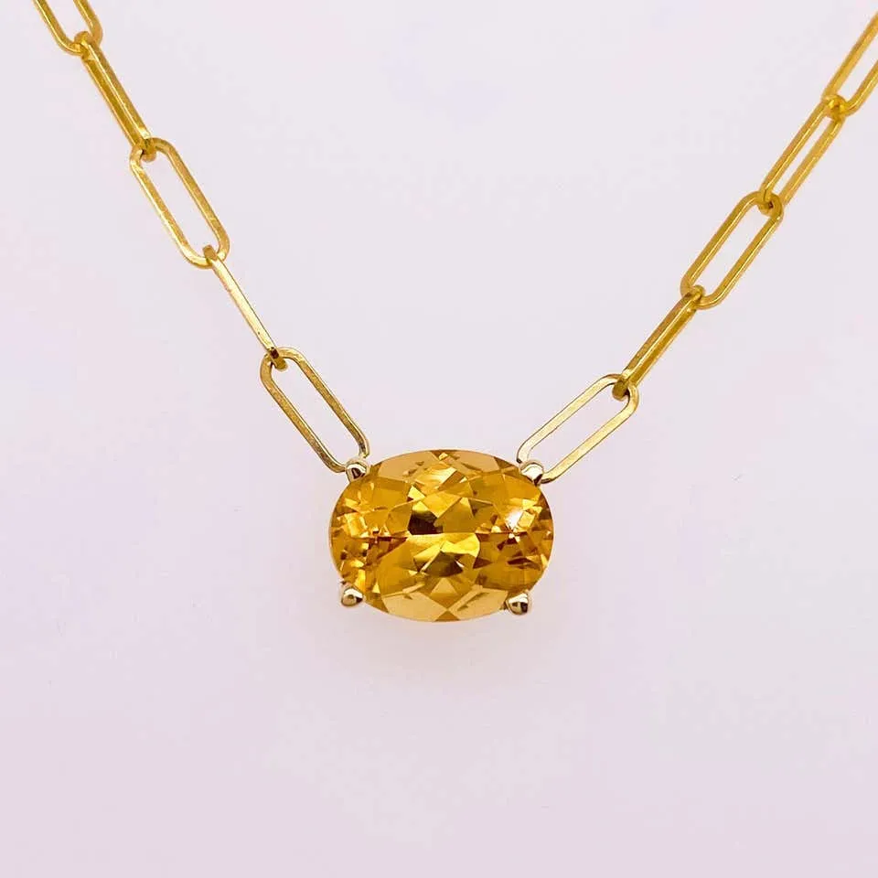 Oval Citrine Paperclip Necklace