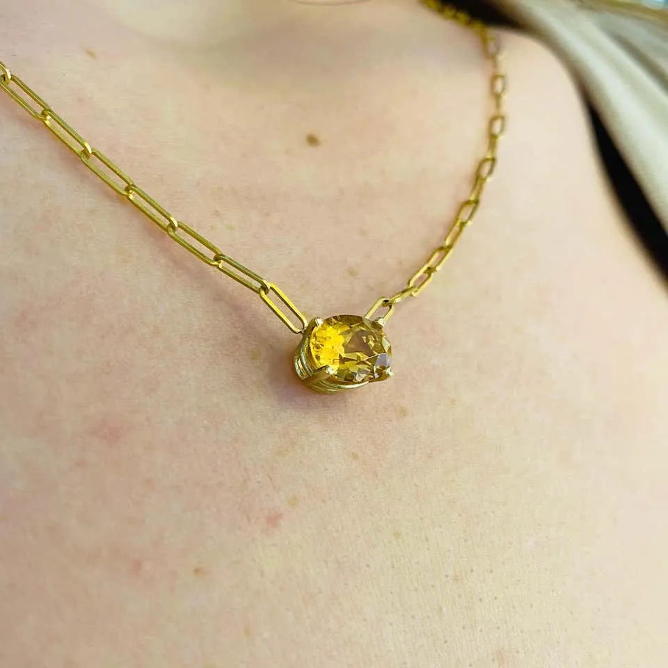 Oval Citrine Paperclip Necklace