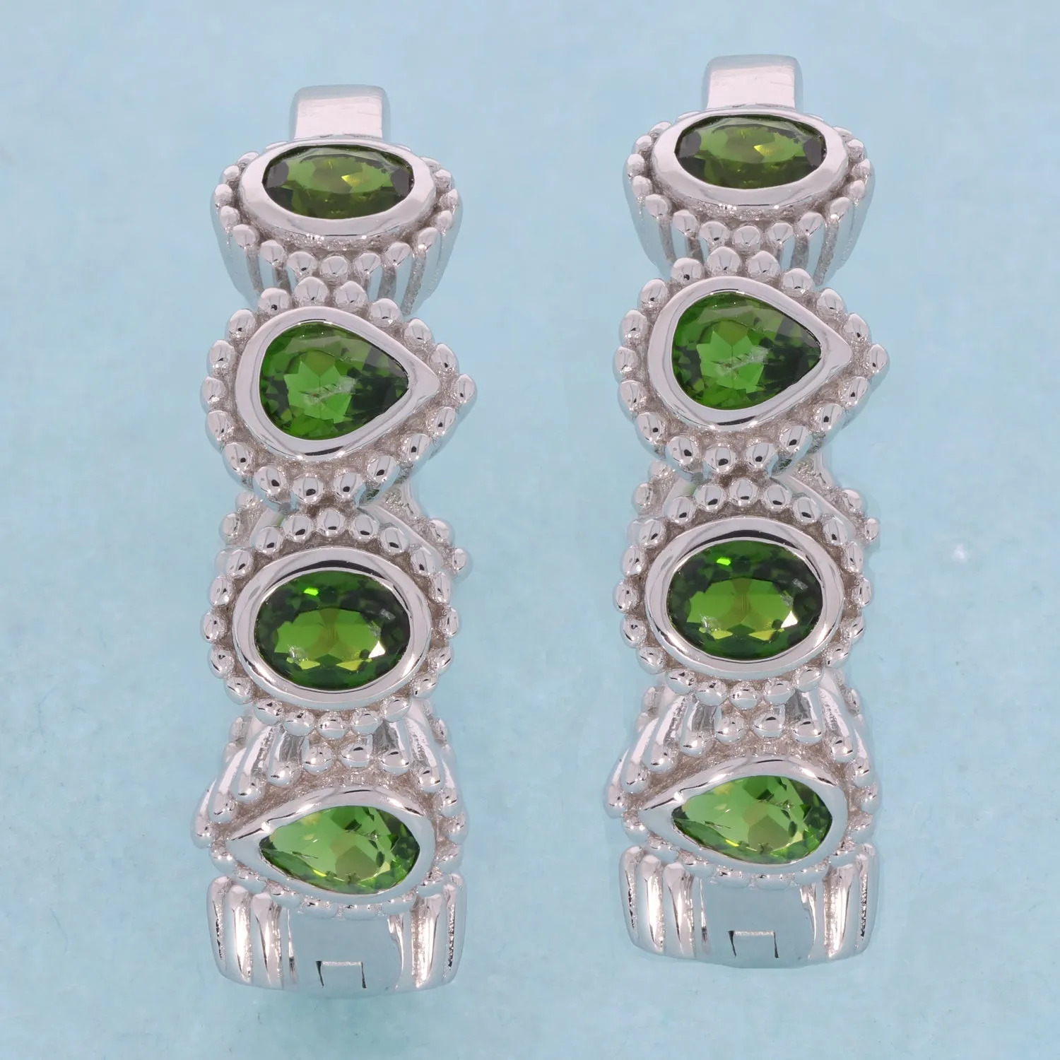 Oval Green Chrome Diopside Sterling Silver Earrings with Accent