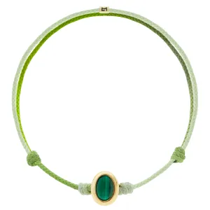 Oval Malachite Cabochon on Green Ombre Cord Bracelet