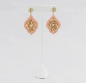 Peach with decorative gold filigree earring