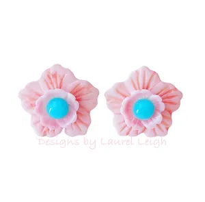 Pink Pearl & Aqua Gemstone Floral Studs