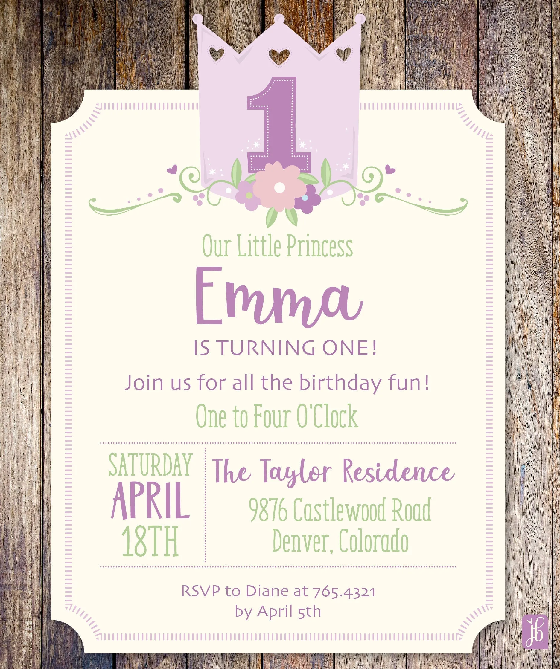 Princess Crown Birthday Invite