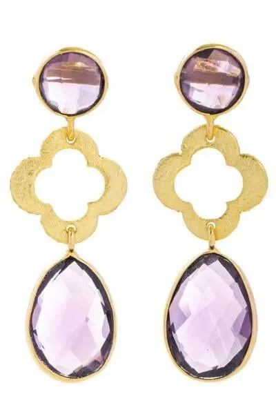 Quatrefoil Gemstone Dangle Earrings