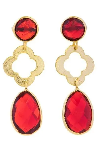 Quatrefoil Gemstone Dangle Earrings