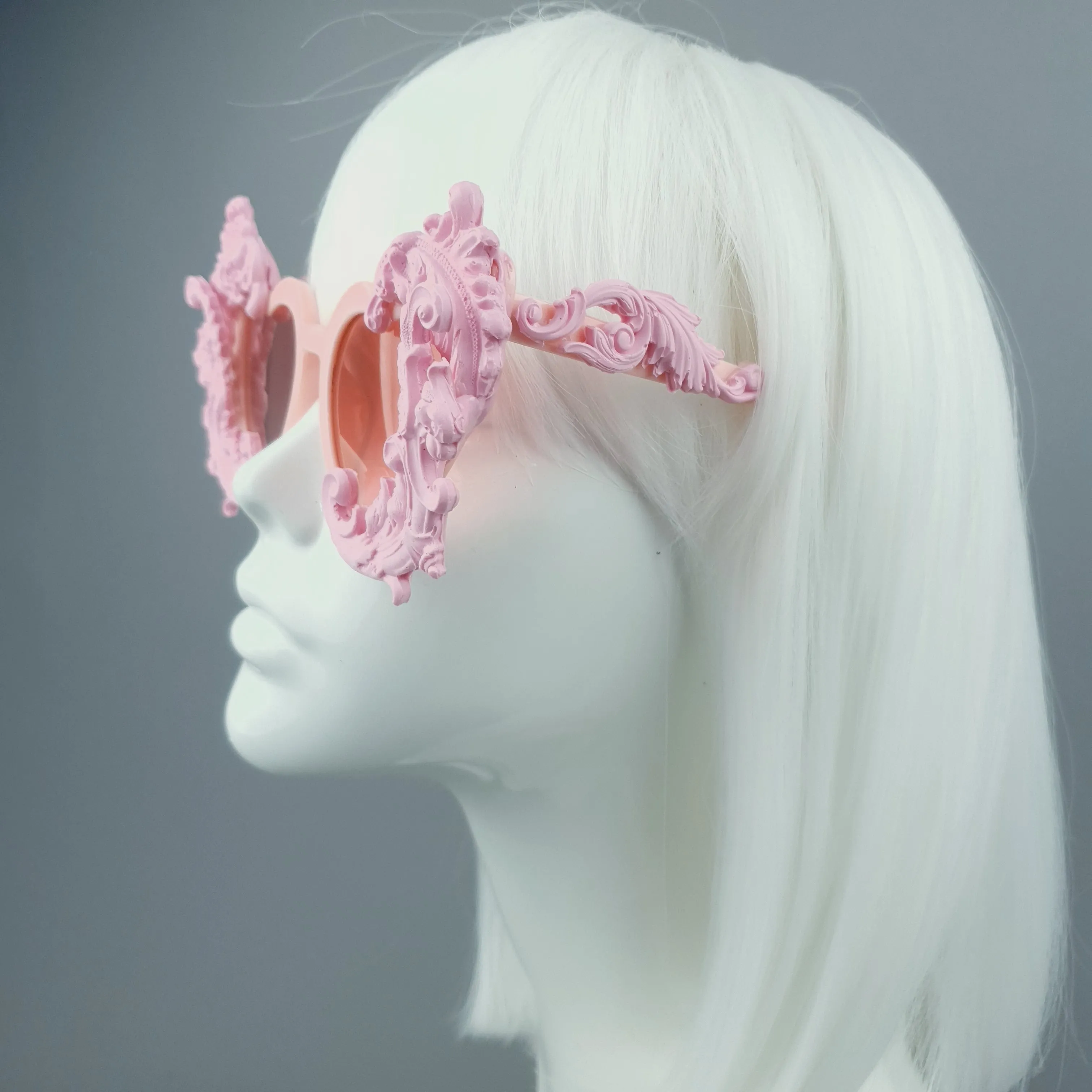 "Anzu" Pastel Pink Filigree Heart Shaped Sunglasses