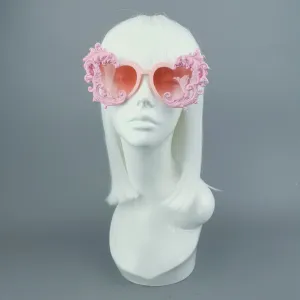 "Anzu" Pastel Pink Filigree Heart Shaped Sunglasses