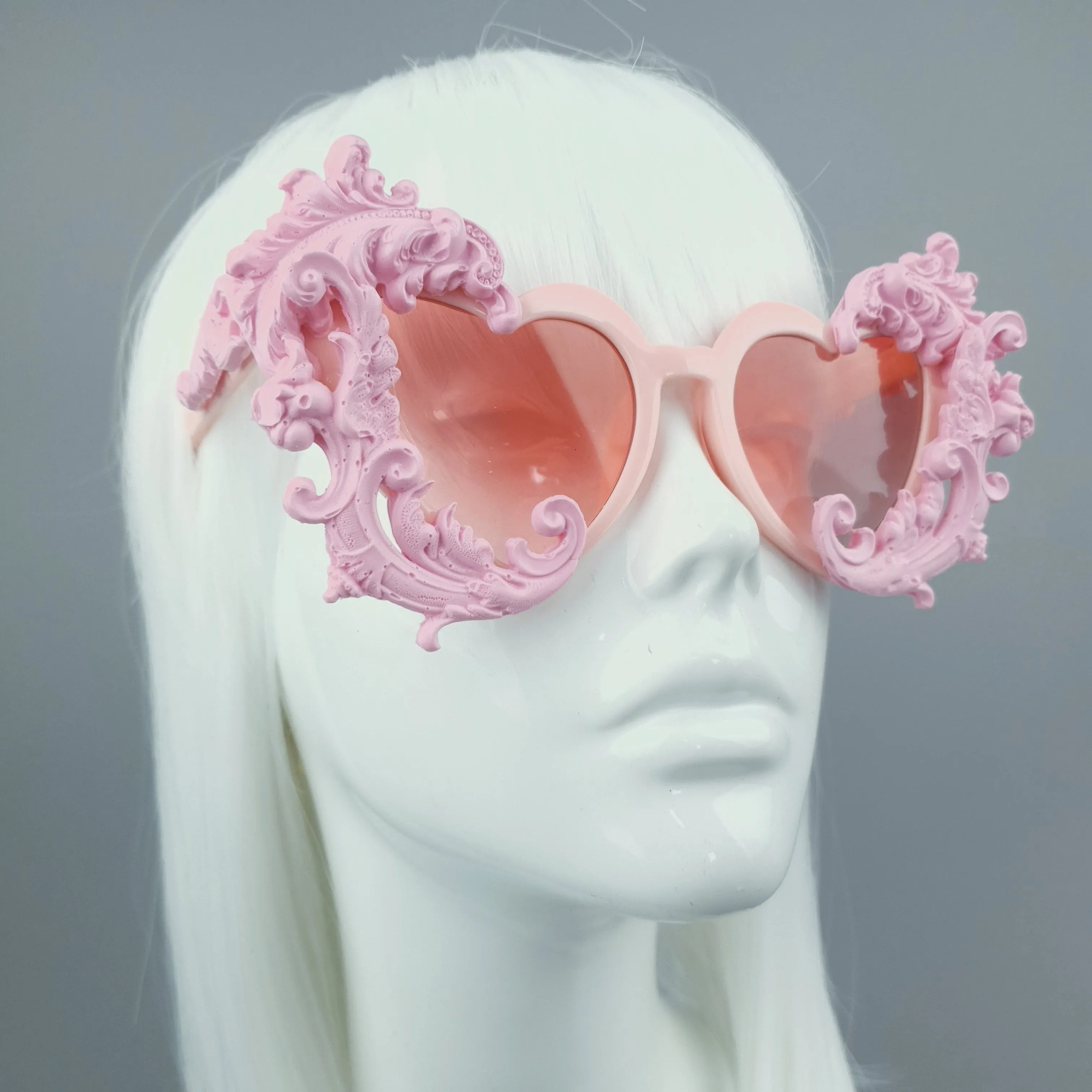 "Anzu" Pastel Pink Filigree Heart Shaped Sunglasses