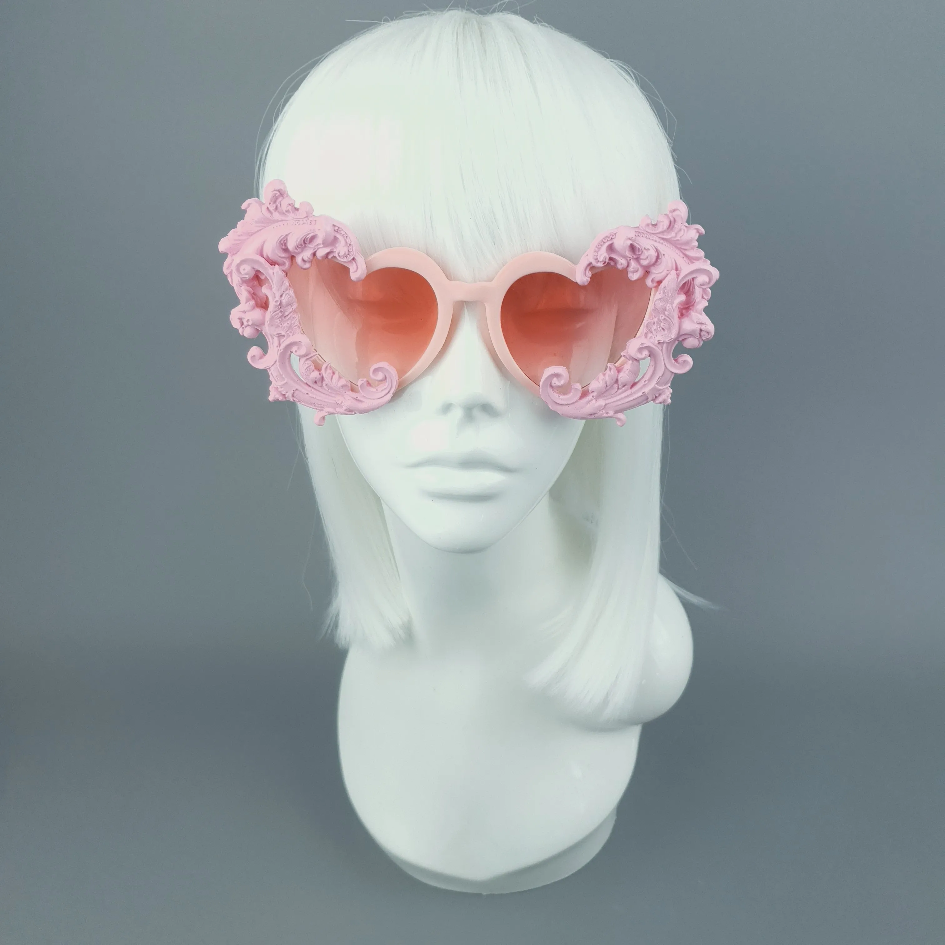 "Anzu" Pastel Pink Filigree Heart Shaped Sunglasses