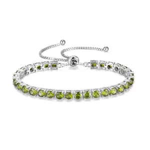 "Eternal Elegance" August Birthstone Peridot Sterling Silver Tennis Bracelet Classic Bolo Chain