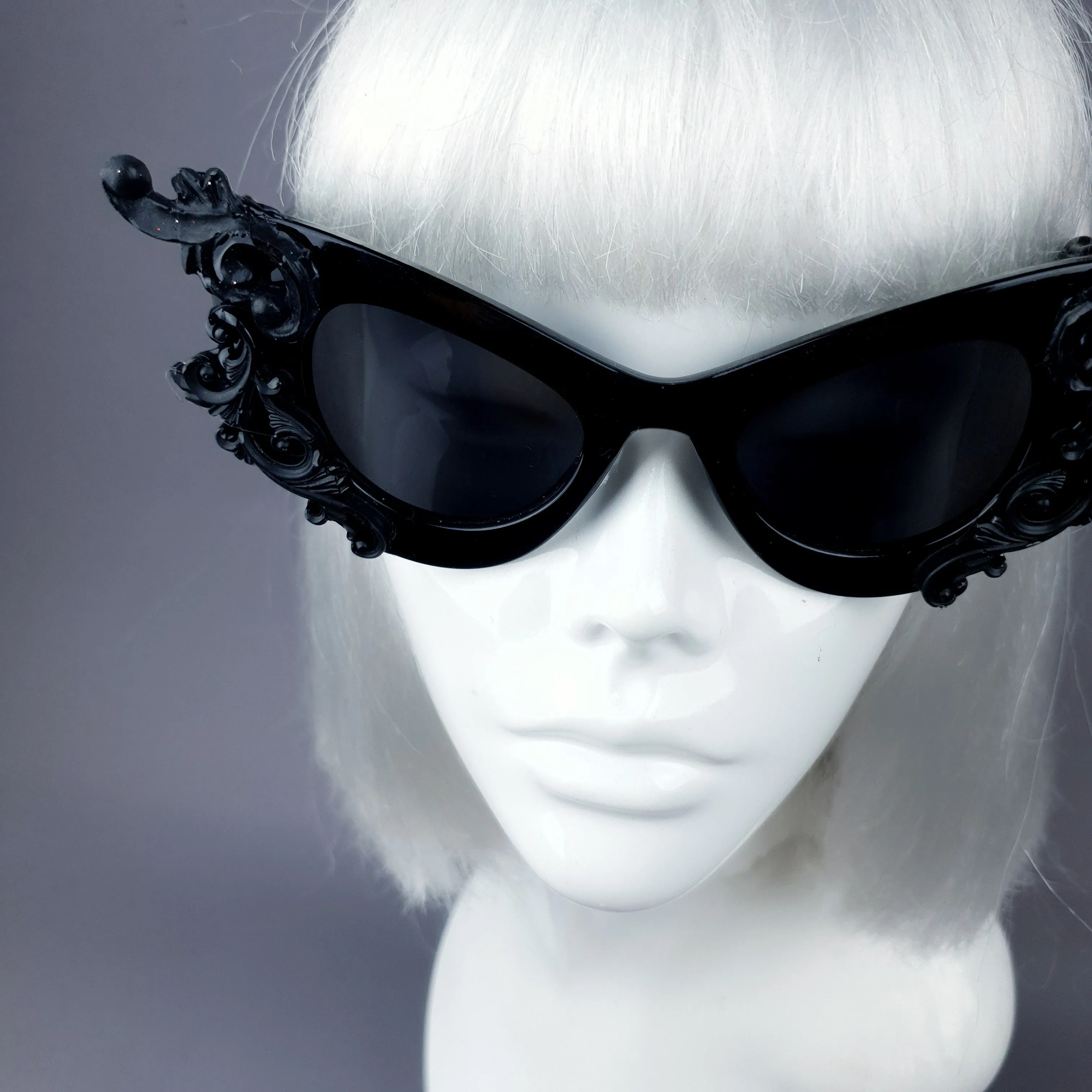 "Gothique" Black Filigree Catseye Sunglasses