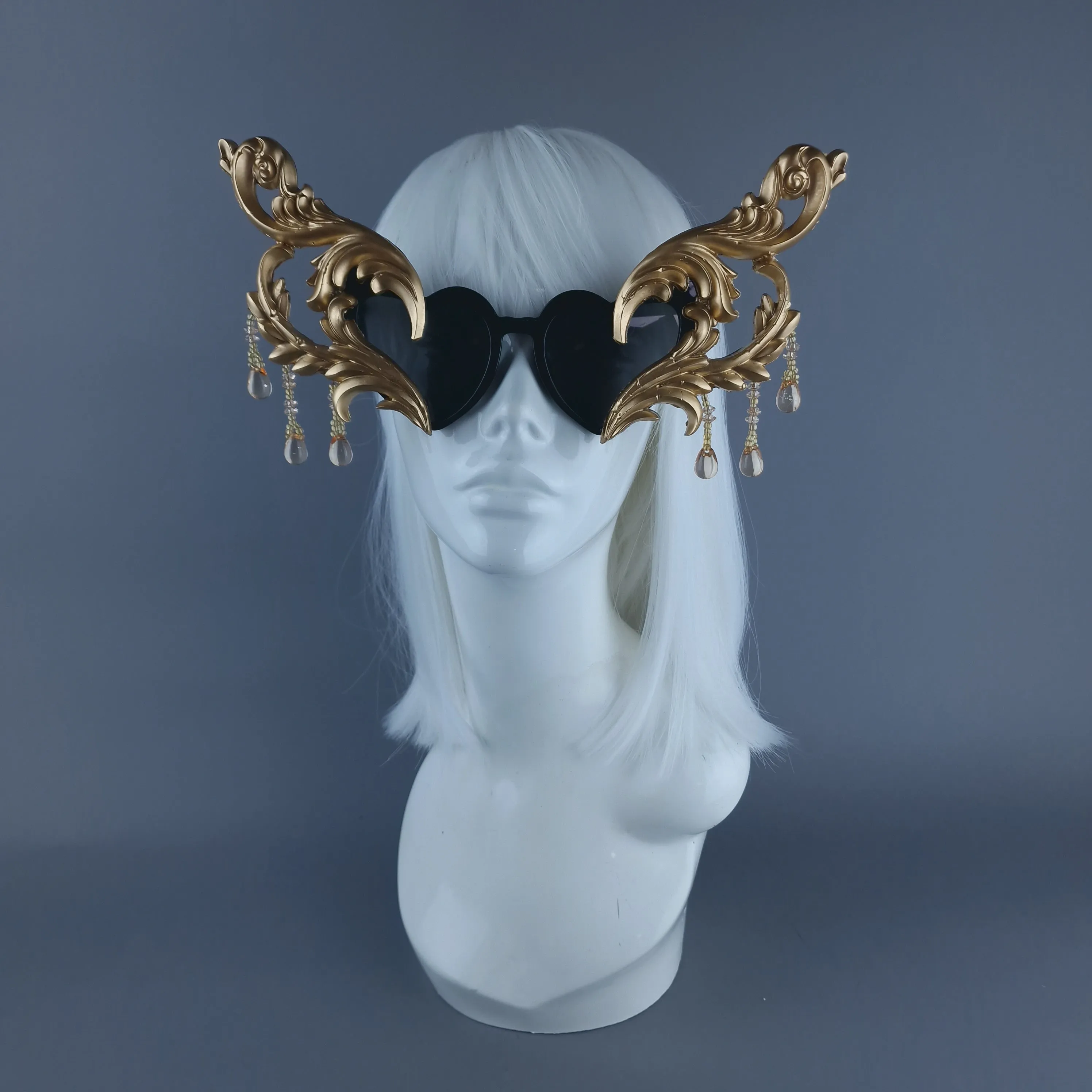 "Novela" OTT Statement Black Heart Gold Filigree & Beading Sunglasses